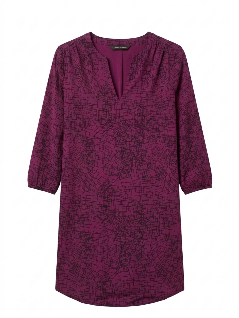 PETITE-​BANANA REPUBLIC Plum Abstract Geometric V-Neck Shift Dress